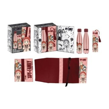 Spy x Family Stahlflasche, Sticker, Buchumschlag Geschenkset Rosa/Rot
