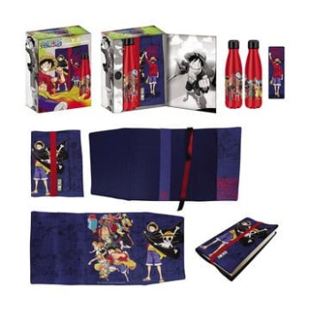 One Piece Stahlflasche, Sticker, Buchumschlag Geschenkset Blau