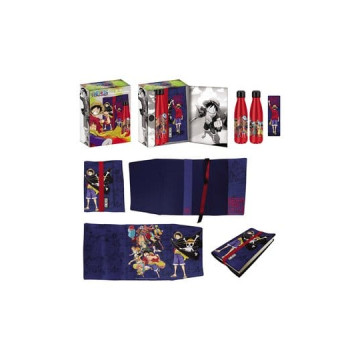 One Piece Stahlflasche, Sticker, Buchumschlag Geschenkset Blau