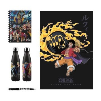 One Piece Aluminiumflasche, Notizbuch, Decke, Stift Geschenkset
